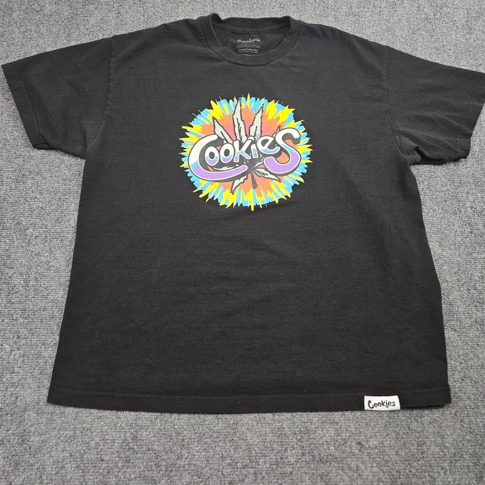 Cookies Tshirt Mens XL Black Graphic Logo Burst Streetwear Skate‎ Tee Modern
